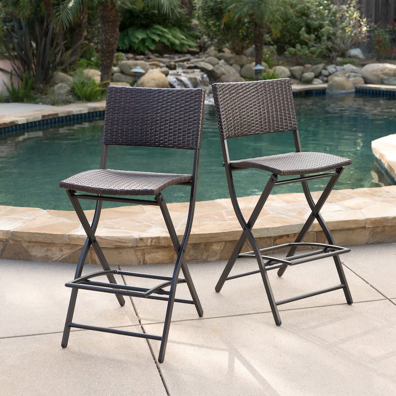 Outdoor Wicker Barstools Set of 2 Patio Bar Stool Foldable Chair