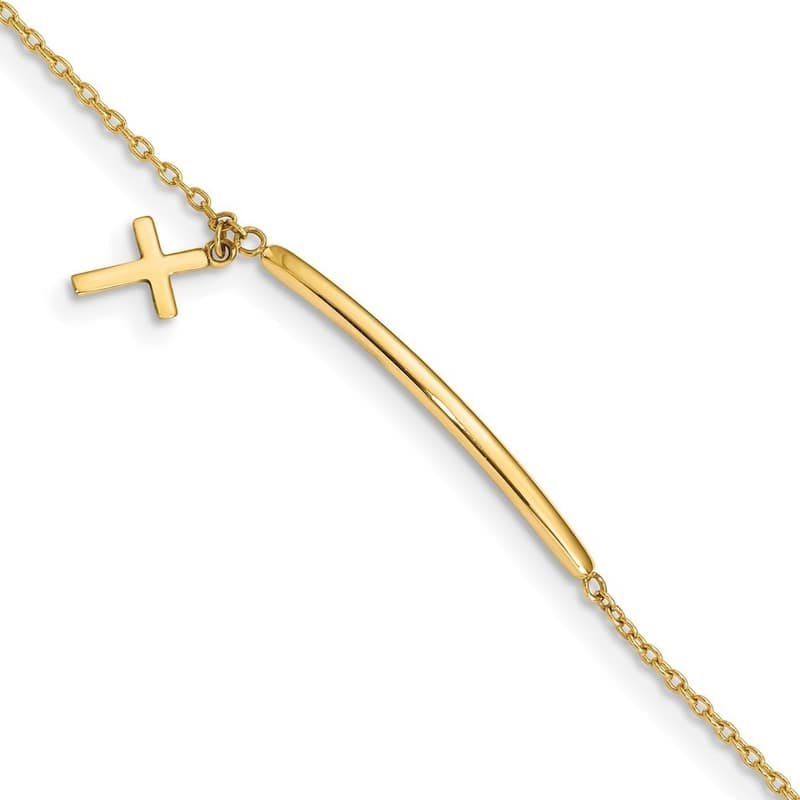 Curata 9.61mm 14k Polished Cross with .5inch Ext. Bracelet - 5.5 Inch