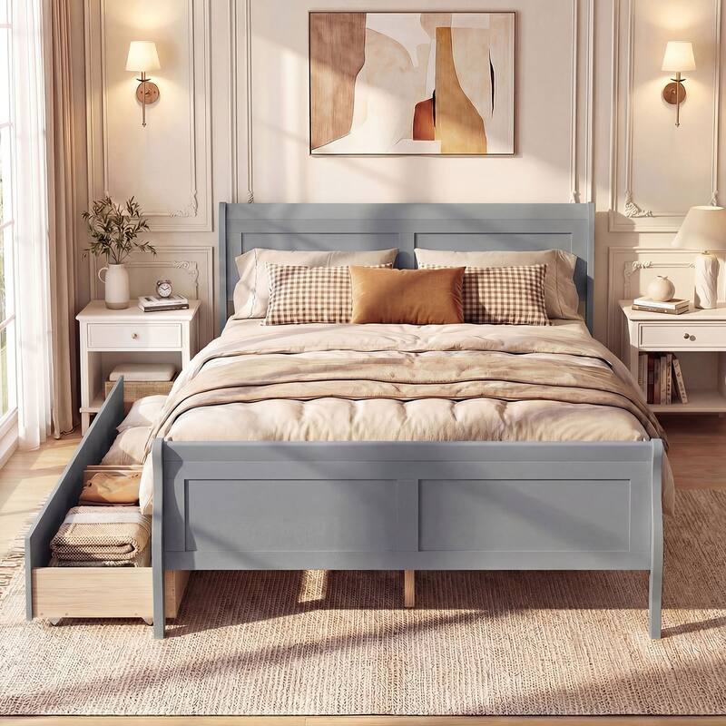 Costway Twin Size Bed Frame with 2 Storage Drawers Wood Platform Bed