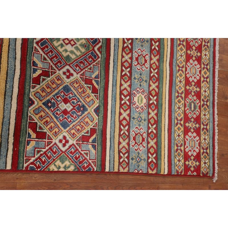 Geometric Kazak Accent Rug Handmade Multi-Color Wool Carpet - 3'4" x 5'0"