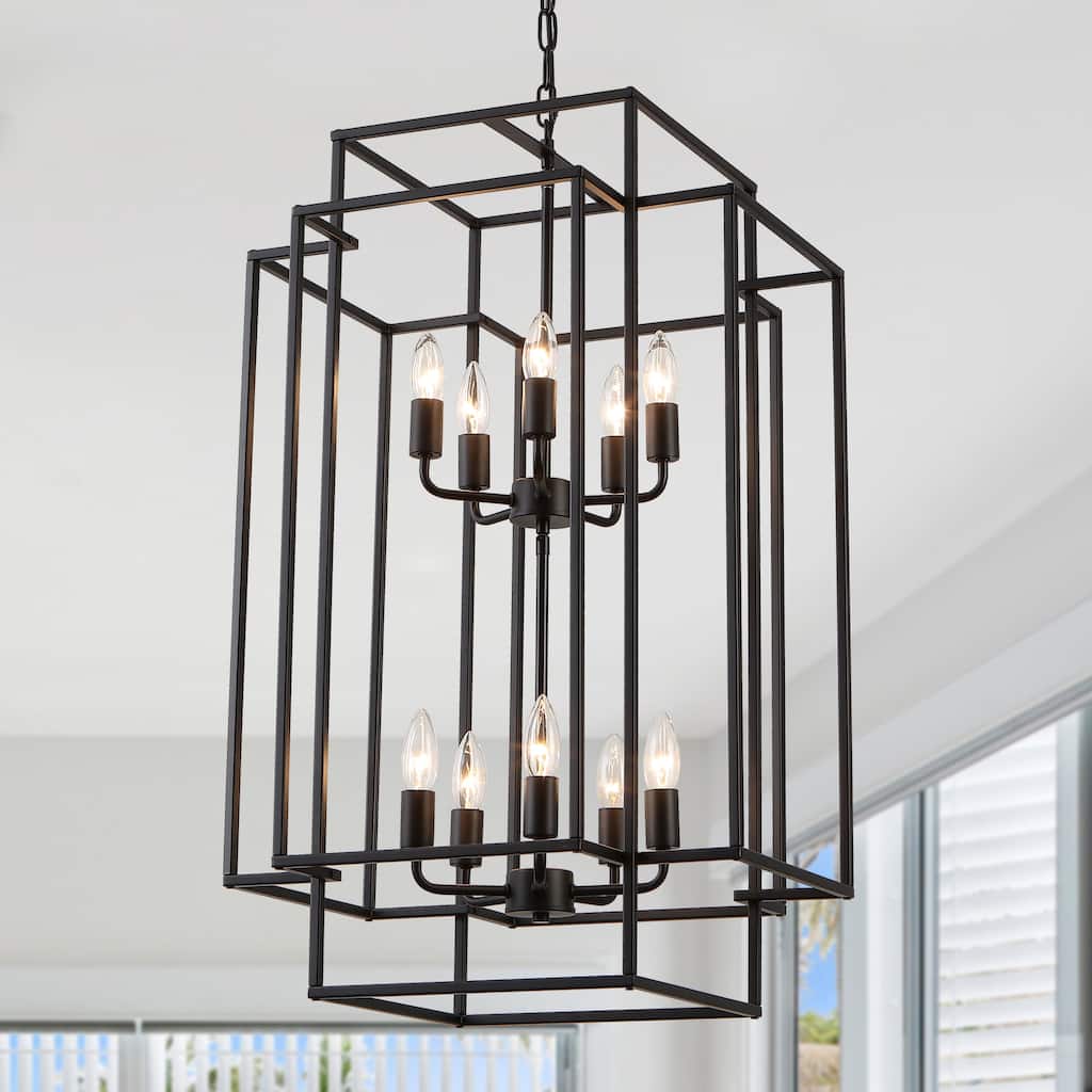 10 - Light Industrial Lantern Tiered Chandelier for Kitchen Hallway