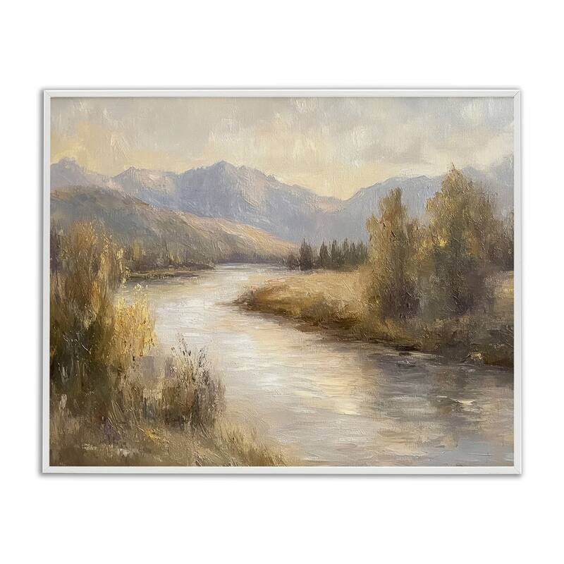 Stupell Flowing River & Distant Mountains Framed Giclee Art Design By Petal Prints Design - 14 x 11 - White