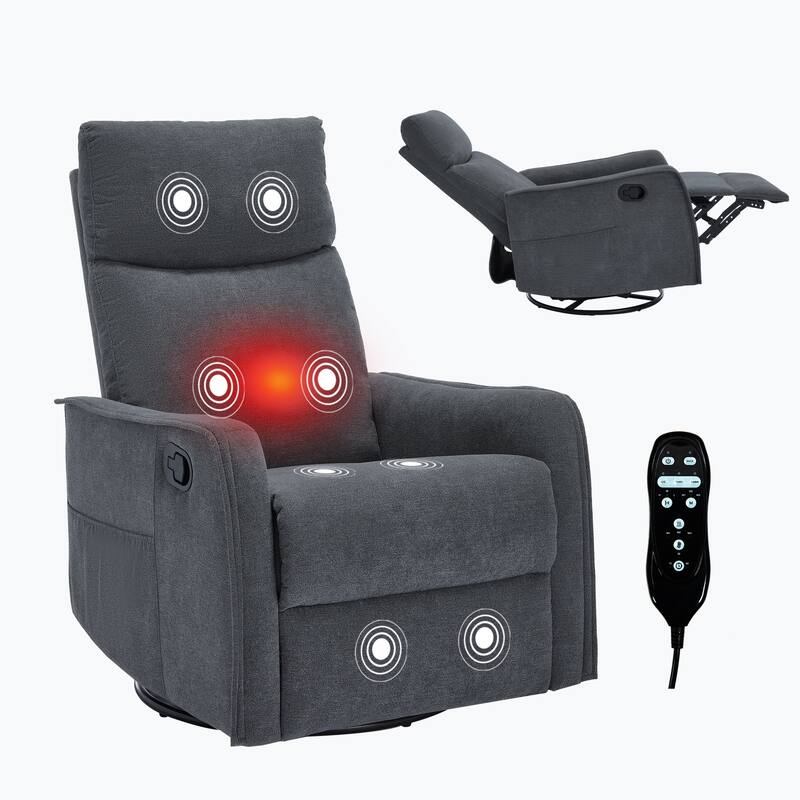 Roomfitters Swivel Rocker Recliner Chair, Manual Massage Glider Armchair with Heat & Vibration, Fabric Living Room Sofa