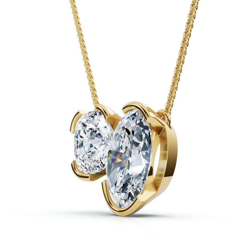 Bliss Diamond 2Ct Cushion and Oval Toi et Moi Diamond Pendant Gold or Pt Lab Grown - Yellow