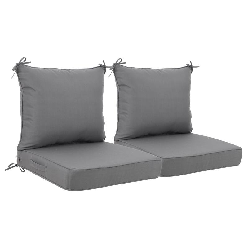 2 Pieces Waterproof Polyester Patio Seat and Back Cushions 24x24 Deep Comfort for Outdoor Seating - Grey