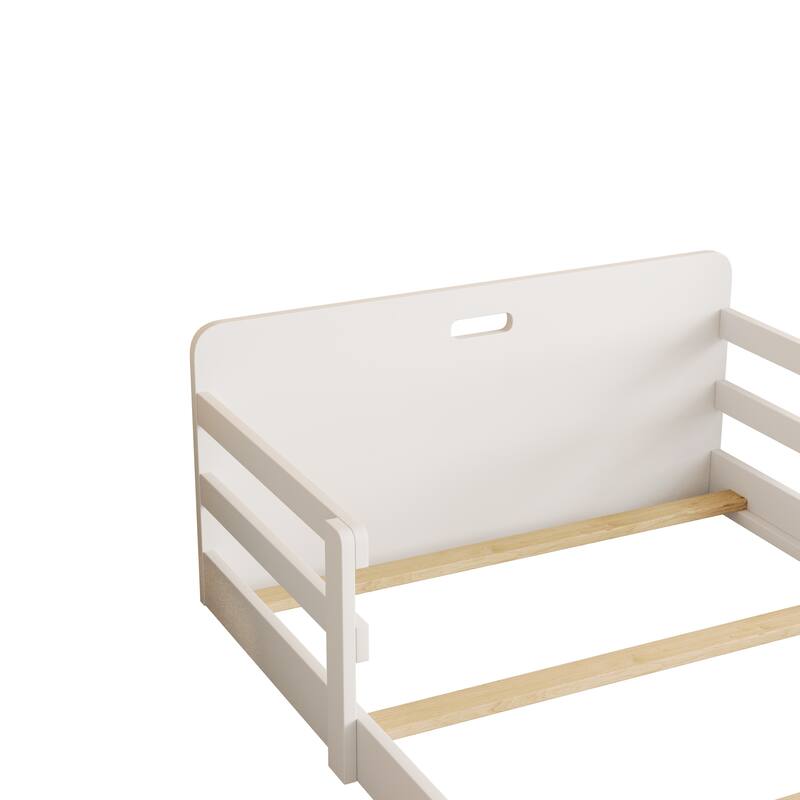 Twin Size Floor Bed with Storage Footboard and Guardrail