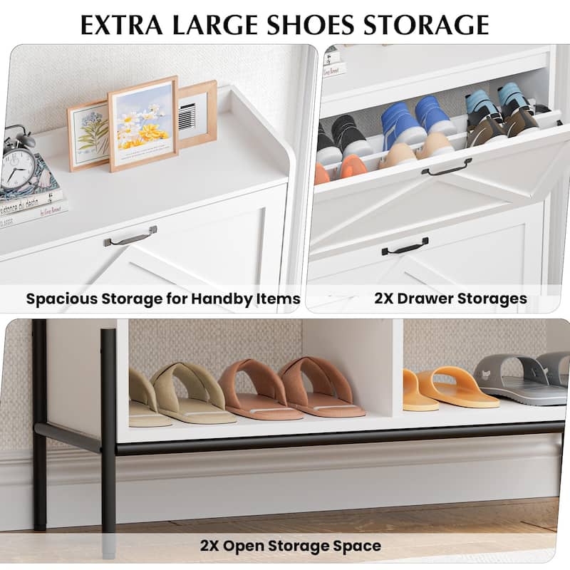 Shoe Cabinet with 2 Flip Drawers - 2 Flip Drawers