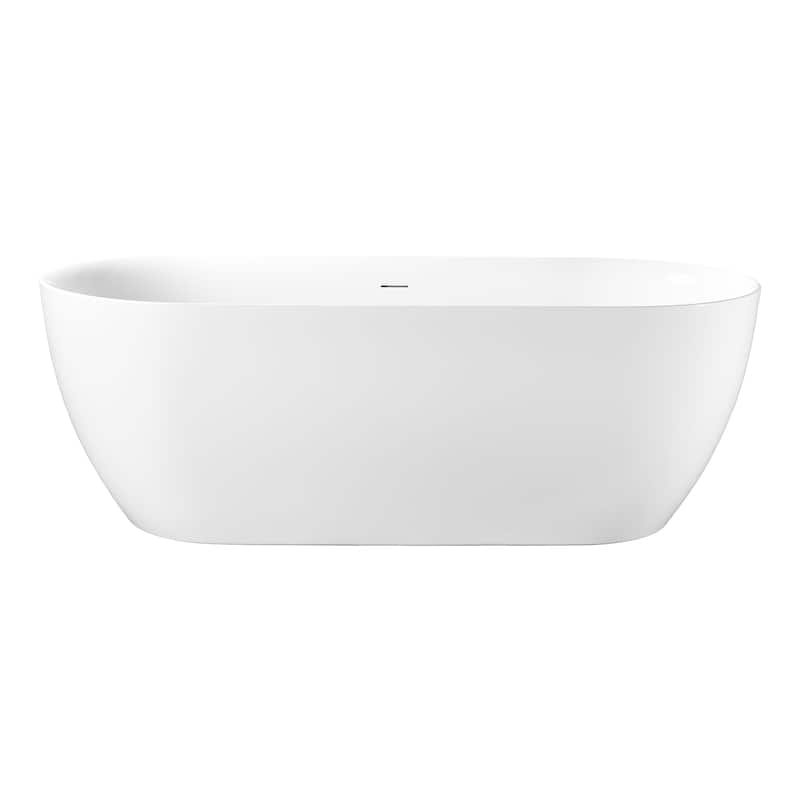 59" Glossy White Acrylic Freestanding Spa Soaking Bathtub