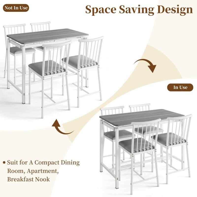 5-Piece Rectangular Dining Table Set with 4 Upholstered Chairs