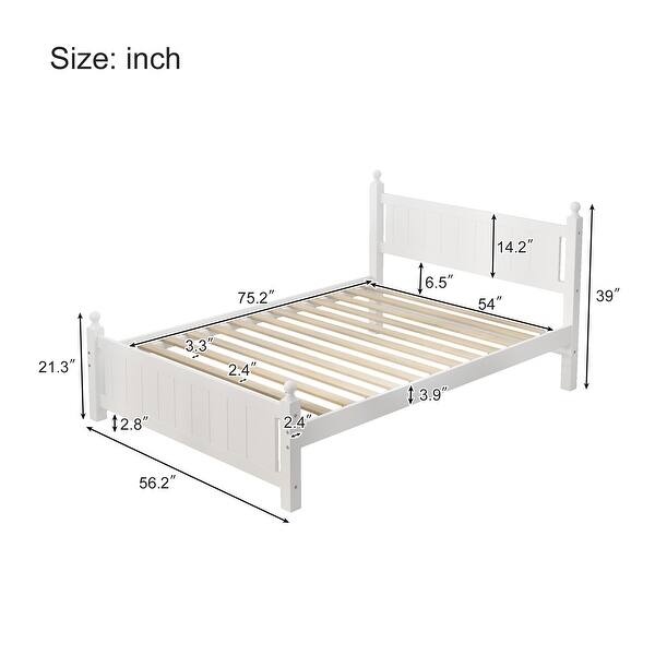 White Full Solid Wood Platform Bed Frame with Headboard and Footboard