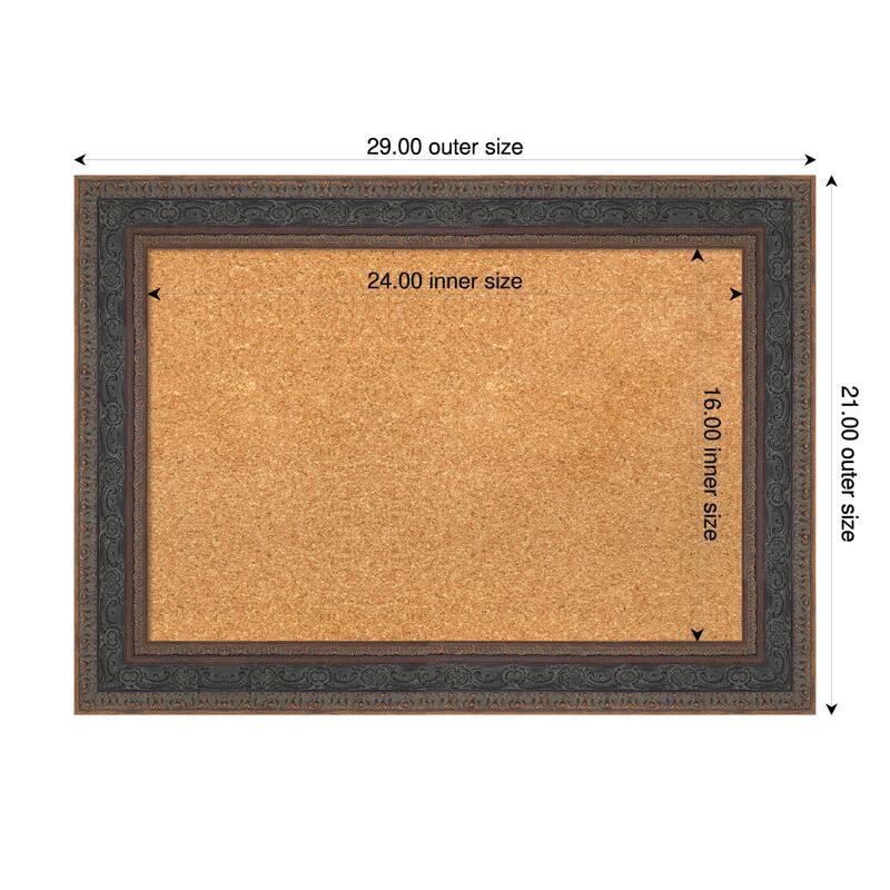 Attic Aged Bronze Wood Framed Cork Board - Bulletin Board, Organization Board, Pin Board - Natural - 29 x 21 in