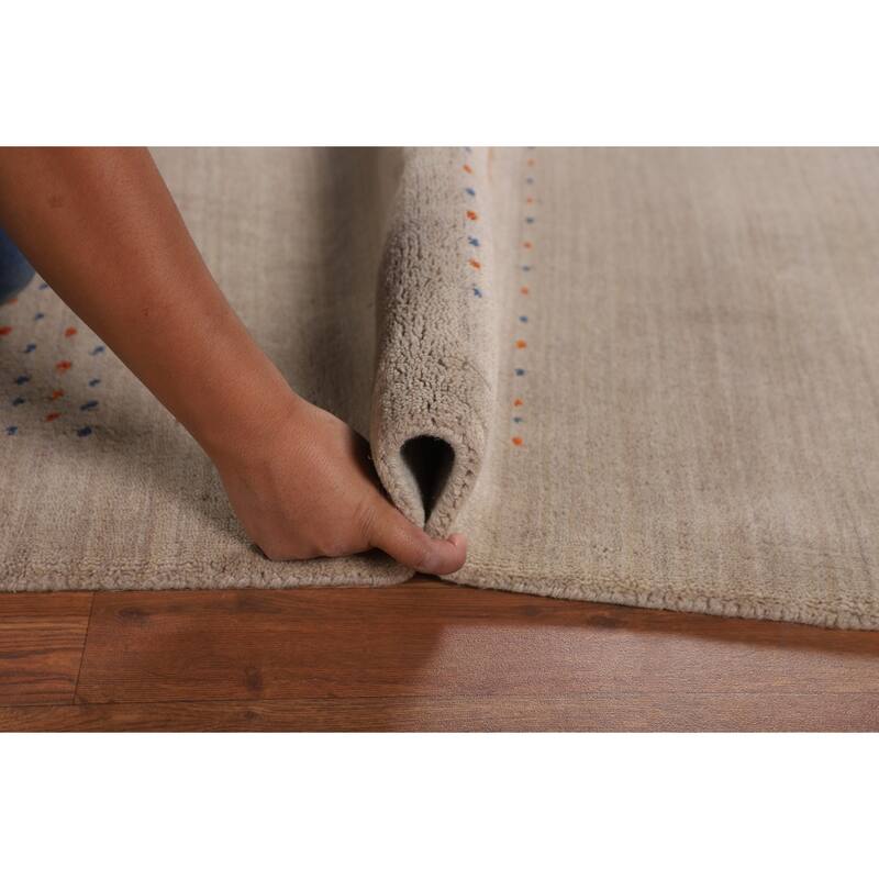 Tribal Gabbeh Oriental Area Rug Handmade Beige Wool Carpet - 5'4"x 7'6"