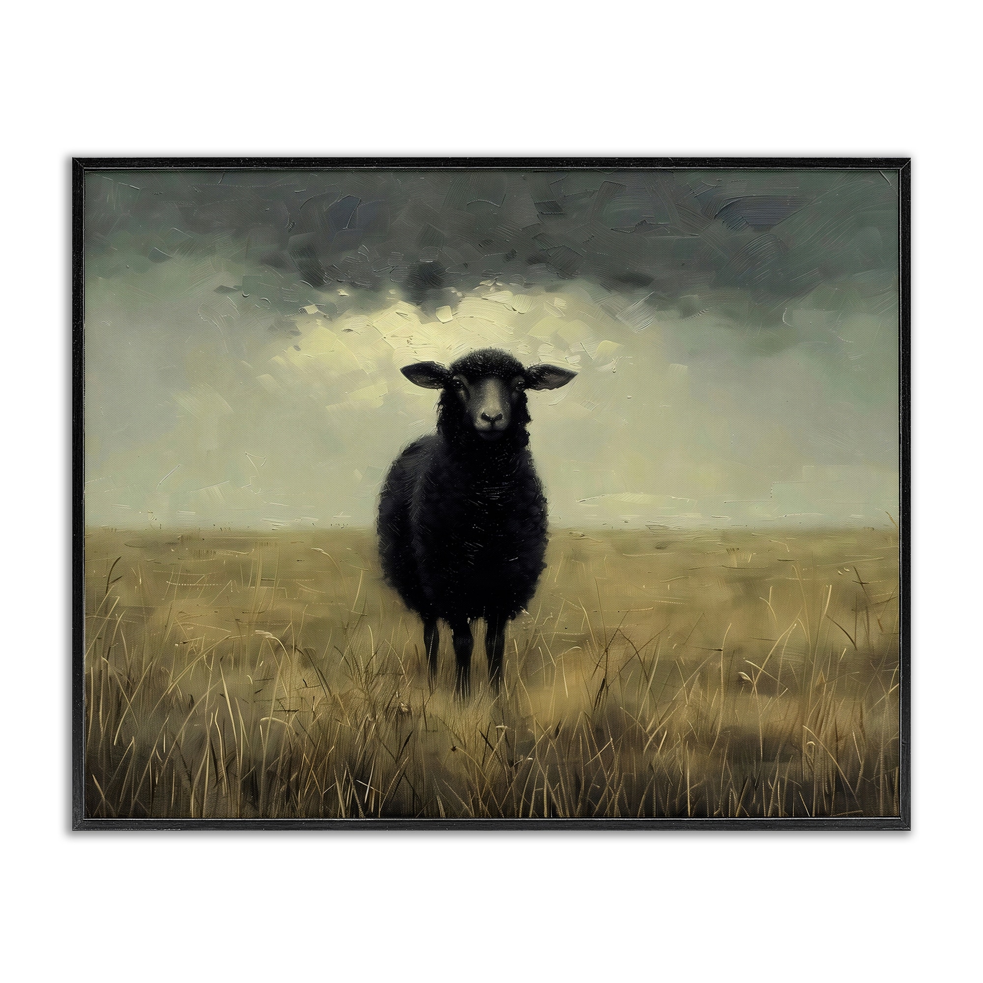Stupell Black Sheep in Field Framed Giclee Art Design By Arlington Prints