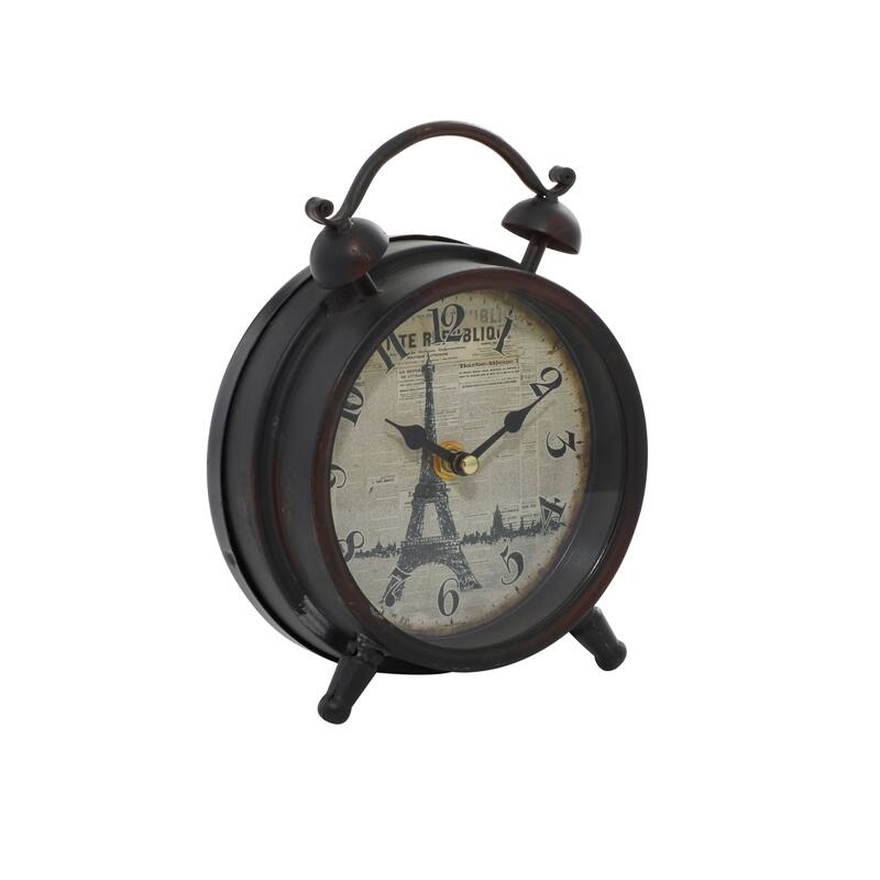Black Metal Eiffel Tower Decorative Clock with Bell Style Top - 6 x 3 x 9Round