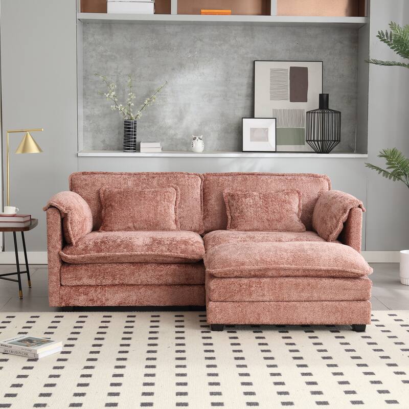 76'' Oversized Chenille Loveseat Sofa with Movable Ottoman Small Sofa for Apartment
