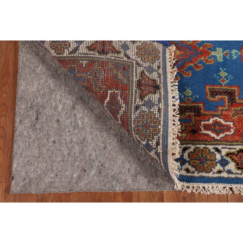 Blue Geometric Viss Indian Runner Rug Handmade Wool Carpet - 2'7"x 10'1"