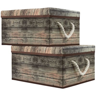 Wooden Pattern Storage Box Brown 2 Pack