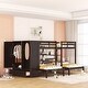preview thumbnail 21 of 28, L-Shaped Wooden Triple Bunkbed Frame Full-Over-Twin-Twin Bed w/ Wardrobe, Mirror, Drawers & Storage Shelves for 3 Kids Teens Espresso - Full