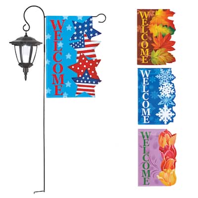 Set of 4 Seasonal Garden Flag with Solar Lantern Stake - 18.12 x 44.25 x 6.25