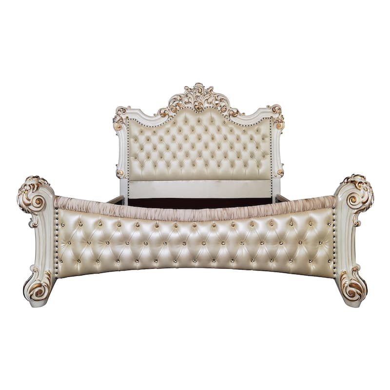 Casada Beige and Antique Pearl Panel Bed with Nailhead Trim