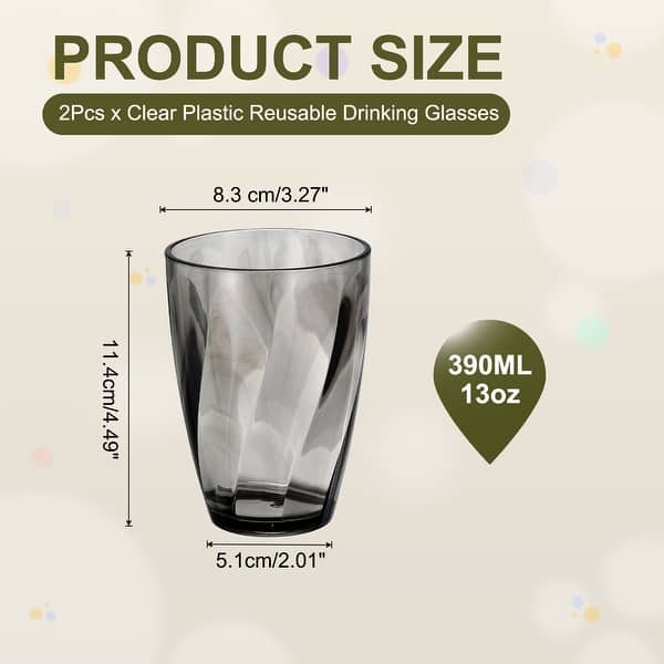 dimension image slide 12 of 18, Clear Reusable Drinking Glasses Diagonal Texture Plastic Cup