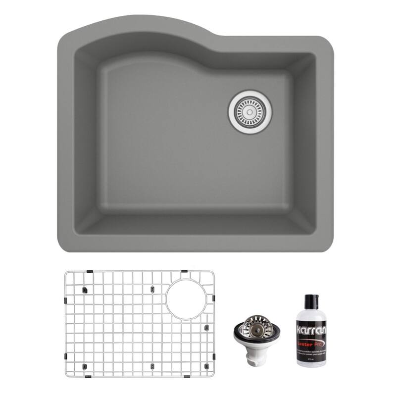 Karran Undermount Quartz 24 in. Single Bowl Kitchen Sink Kit - Grey