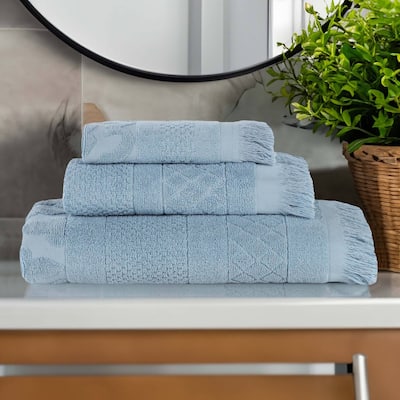Superior Rolla Cotton Geometric Jacquard Plush Soft 3 Piece Towel Set
