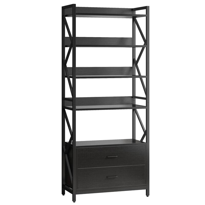 5-Tier Bookcase with 2 Drawers, 70.86'' Tall Bookshelf with Open Storage Shelf for Home Office