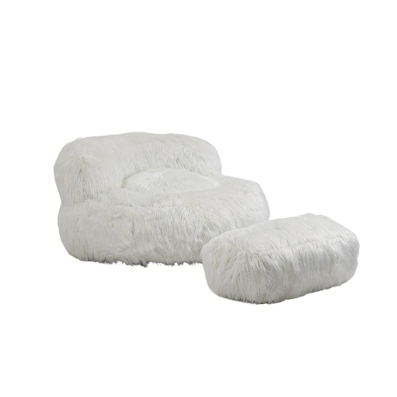 Plush Upholstered Round Comfort Lounger Bean Bag Chair with Ottoman