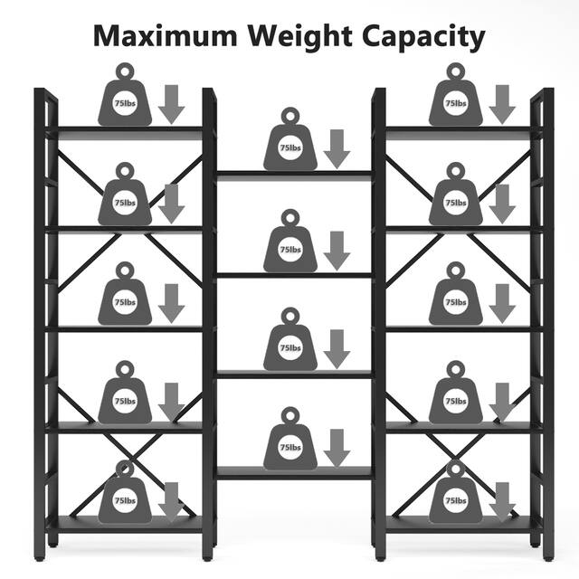 Large Triple Wide 5-Shelf Etagere Bookcase