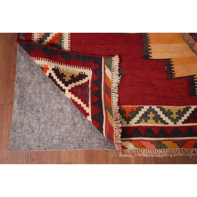 Red Kilim Qashqai Persian Vintage Area Rug Flatweave Wool Carpet - 4'10"x 7'0"
