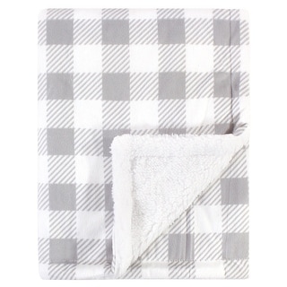 Hudson Baby Infant Plush Blanket with Faux Shearling Back, Gray Plaid, One Size - Gray Plaid - One Size
