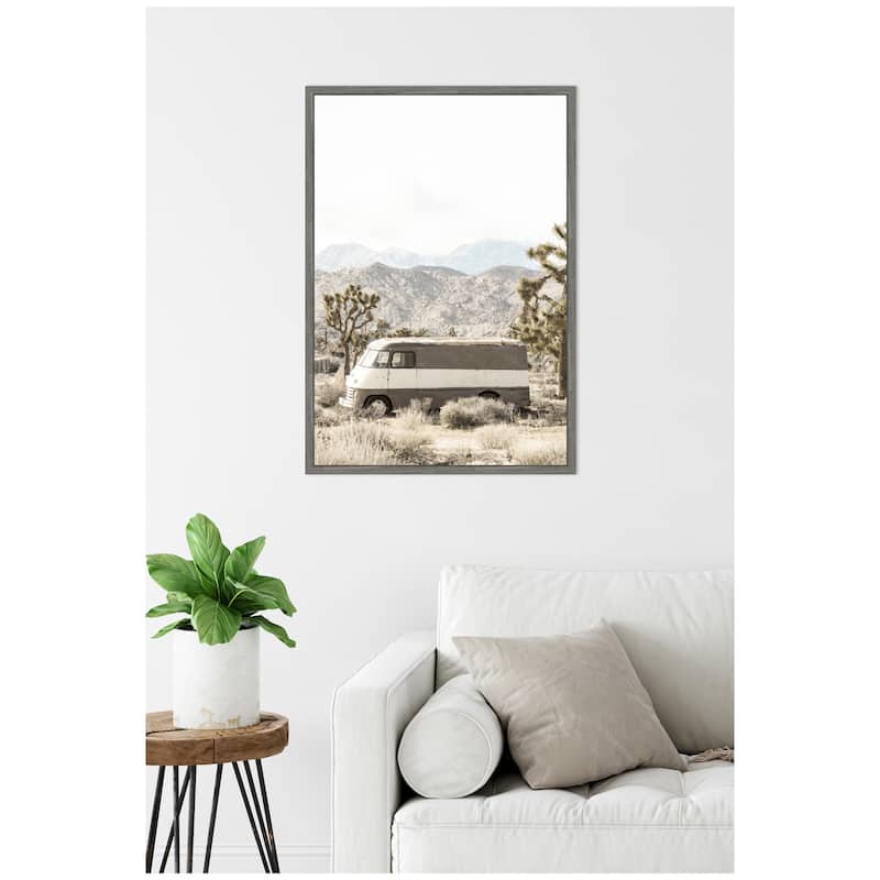 Kate and Laurel Sylvie Rustic Desert Vintage Van in Joshua Tree Framed Canvas by Saint and Sailor Studios