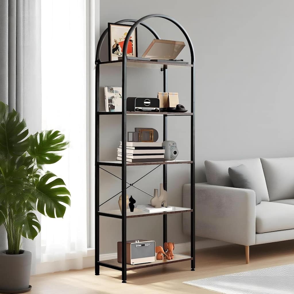 5-Tier Modern Storage Arched Display Rack, Bookshelf for Bedroom, Living Room - N/A
