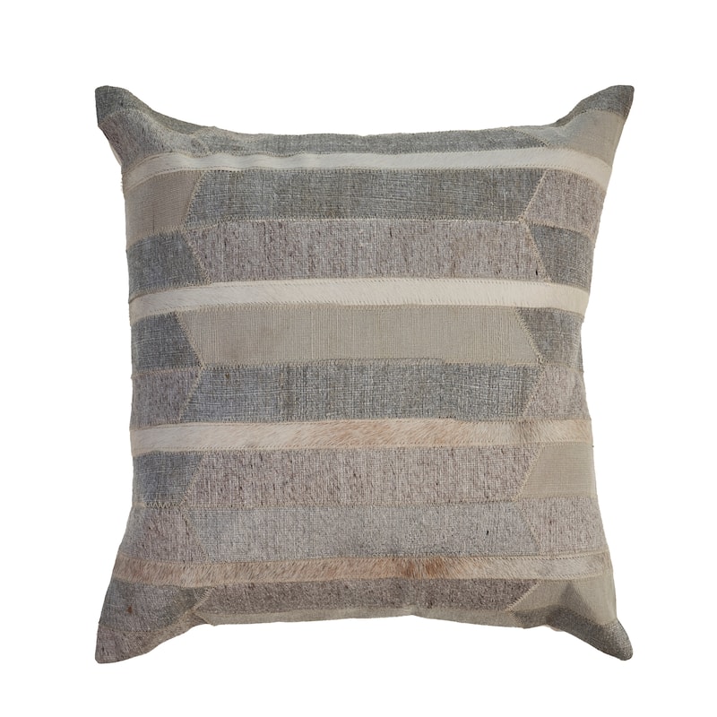 Sevita Wayne Gray/ Tan Striped Wool and Faux Hide Blend Pillow with Poly Insert
