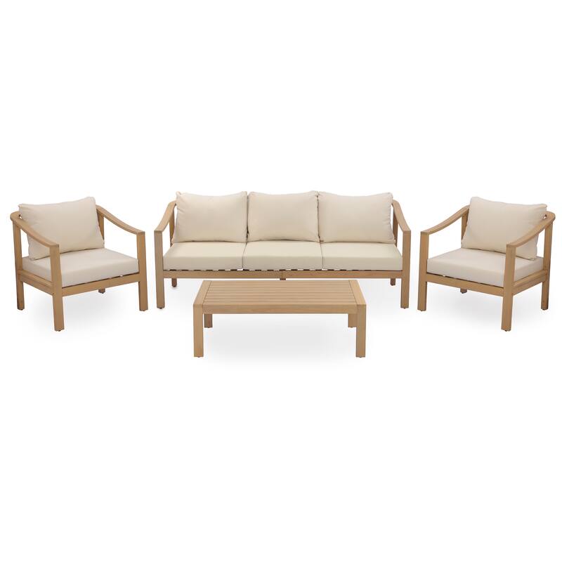 Christopher Knight Home - Elva 5-Piece Outdoor Acacia Wood Patio Conversation Set with Slatted Coffee Table & Cushions