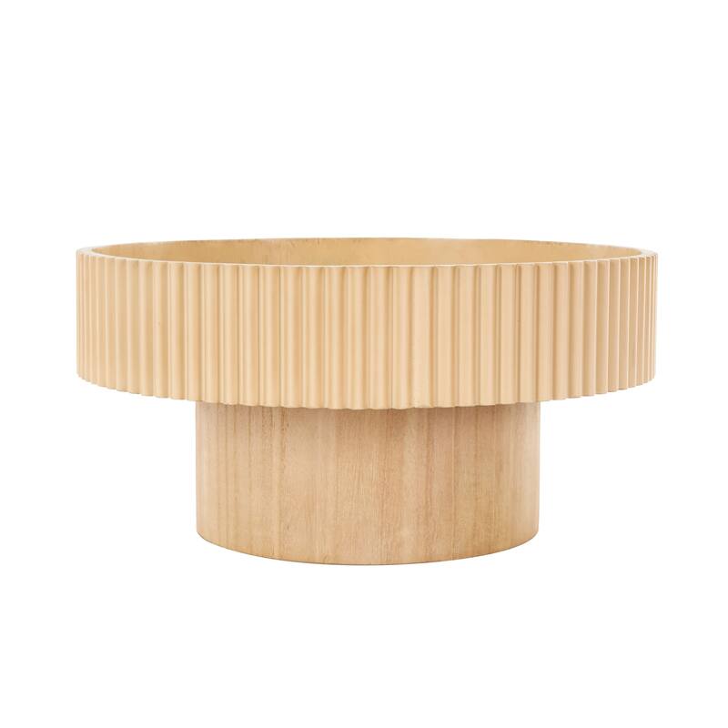 Dark or Light Brown Wood Ribbed Decorative Bowl with Elevated Base