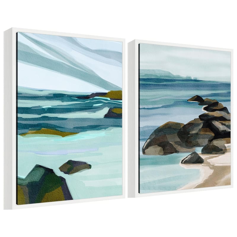 Kate and Laurel Sylvie Ocean Breeze Landscape - 2 Piece Framed Canvas Art Set by Nikita Jariwala - White
