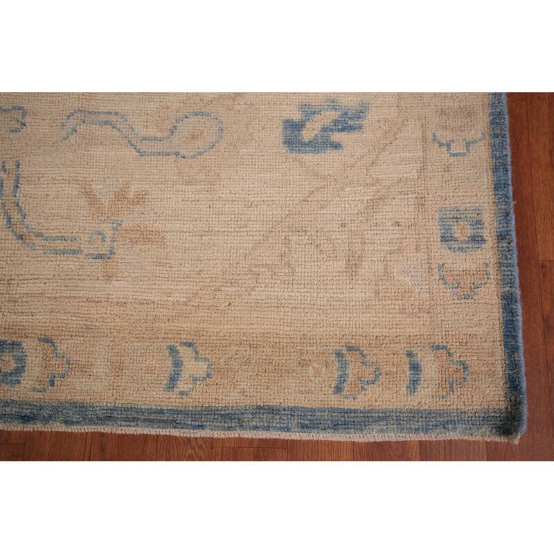 Vegetable Dye Blue Oushak Turkish Area Rug Hand-Knotted Wool Carpet - 8'2" x 9'11"
