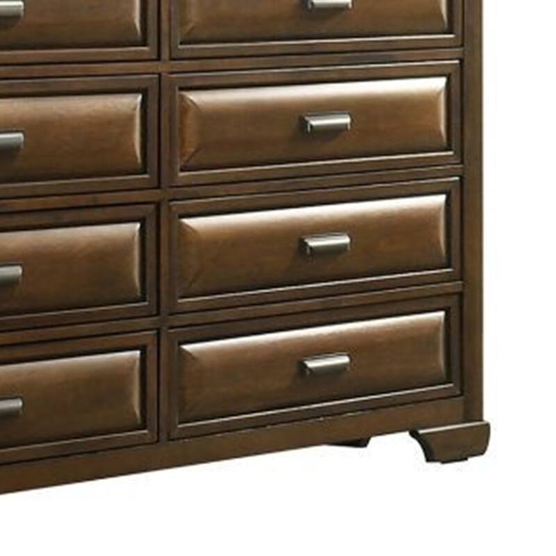 Cair Wide Dresser with 8 Beveled Drawers, Bronze Handles, Brown Wood