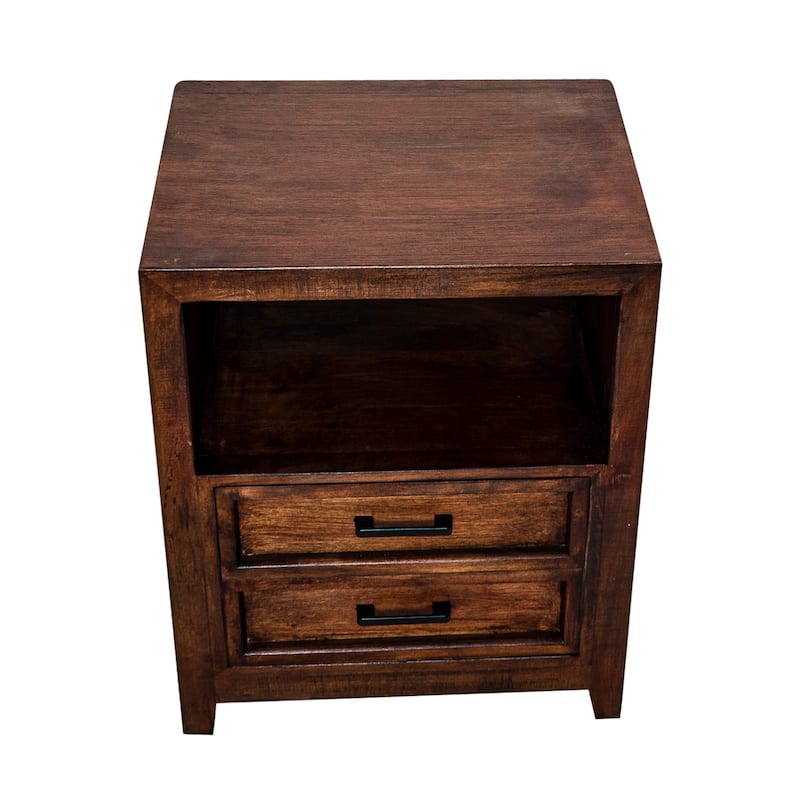 Rustic Dark Brown Solid Wood 2-Drawer Nightstand Bedside Table