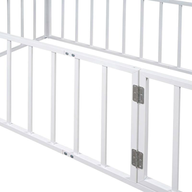 Metal Floor Bed Frame with Fence & Door