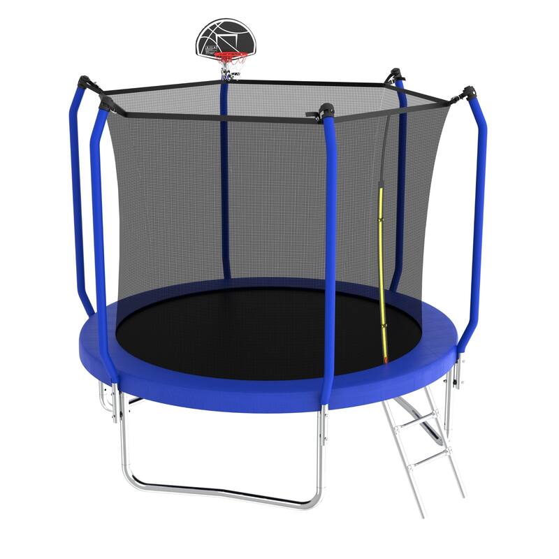 Outdoor Trampoline with Safety Net, Basketball Hoop & Ladder