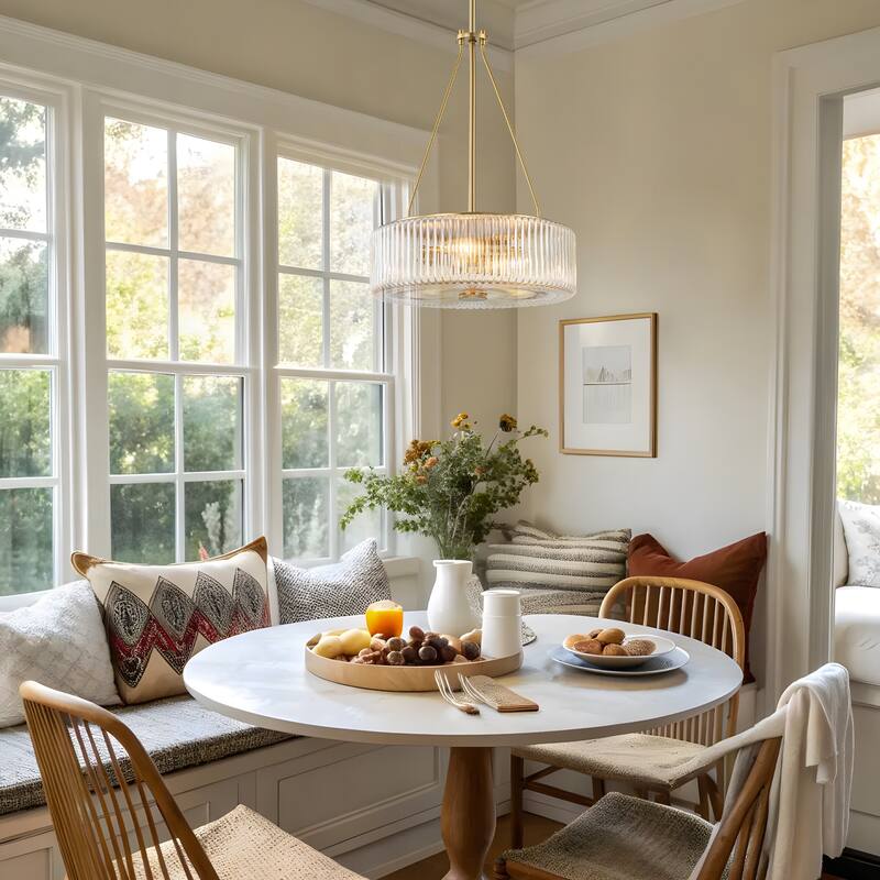 13.9 in. 3-Light Gold Chandelier Ripple Glass Pendant Light