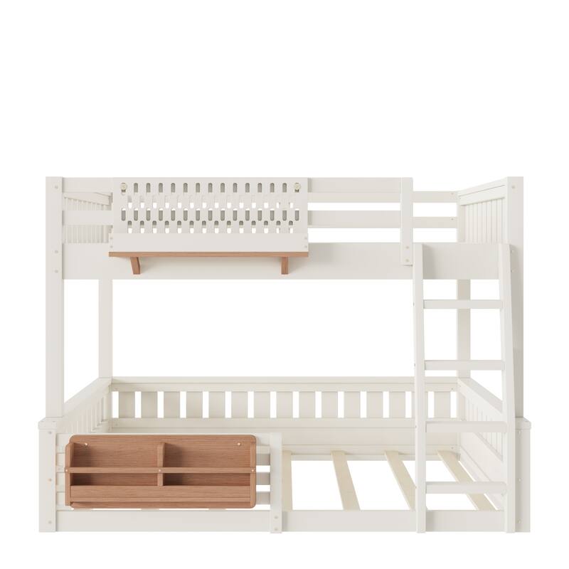 Full XL over Queen/Full over Queen Bunk Bed with Ladder and Guardrails, Pegboard and bookshelf