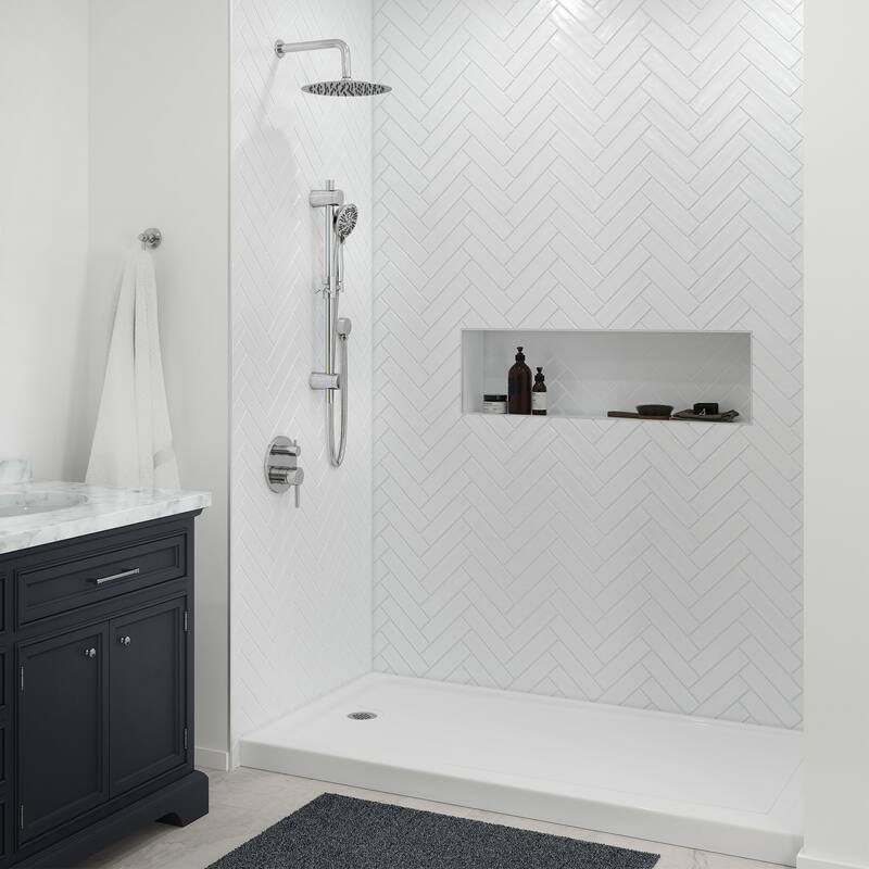 Slip-resistant Acrylic ShowerPan with Raised Edges 60-in Long x 32-in Wide Left White