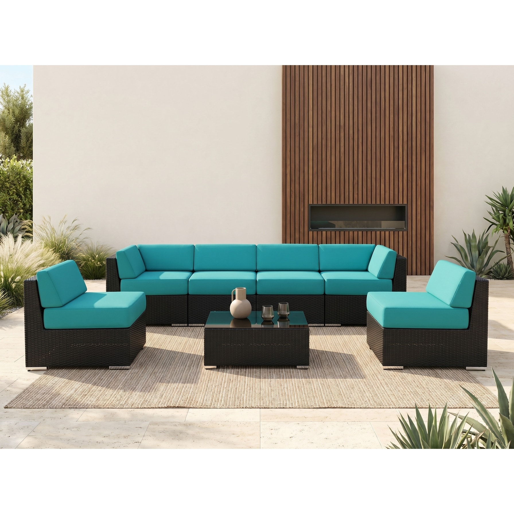 Ohana Outdoor 7-piece 6-inch Cushioned Black Wicker Conversation Set - No Assembly