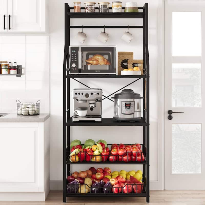 5-Tier Kitchen Bakers Rack with 2 Large Wire Baskets