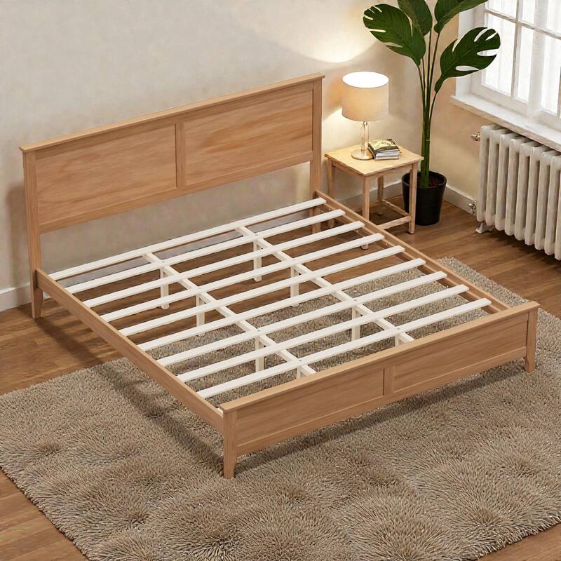 Modern Solid Wood Platform Bed Frame with Wooden Slats Support, No Box Spring Needed, Full Queen King