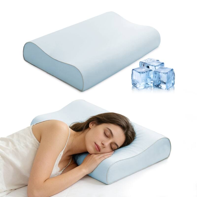Cooling Ergonomic Contour Memory Foam Pillow with Breathable Removable Cover